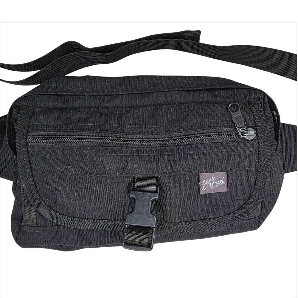 Vintage Eagle Creek Fanny Pack Black Travel Bag Crossbody Y2K Waist Pack